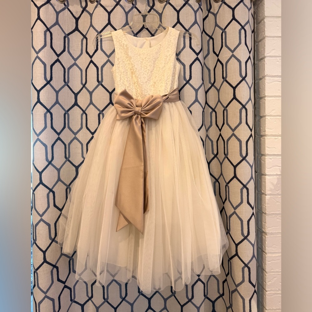 David's Bridal Cream and Tan Kids Dress